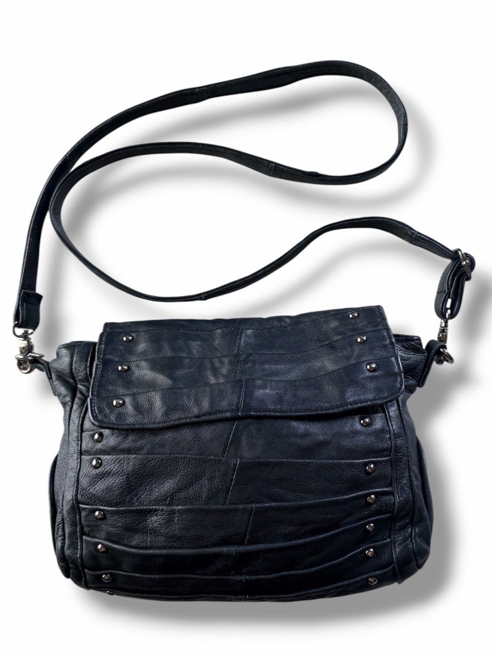 Monserat De Lucca Pleated Leather Flap Front Bag Adjustable Crossbody Strap